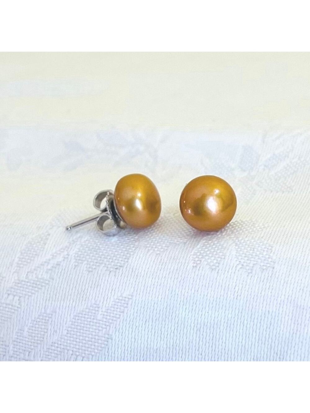 HONORA Pearl Earrings Sterling Silver Copper Stud Classic Freshwater Cultured